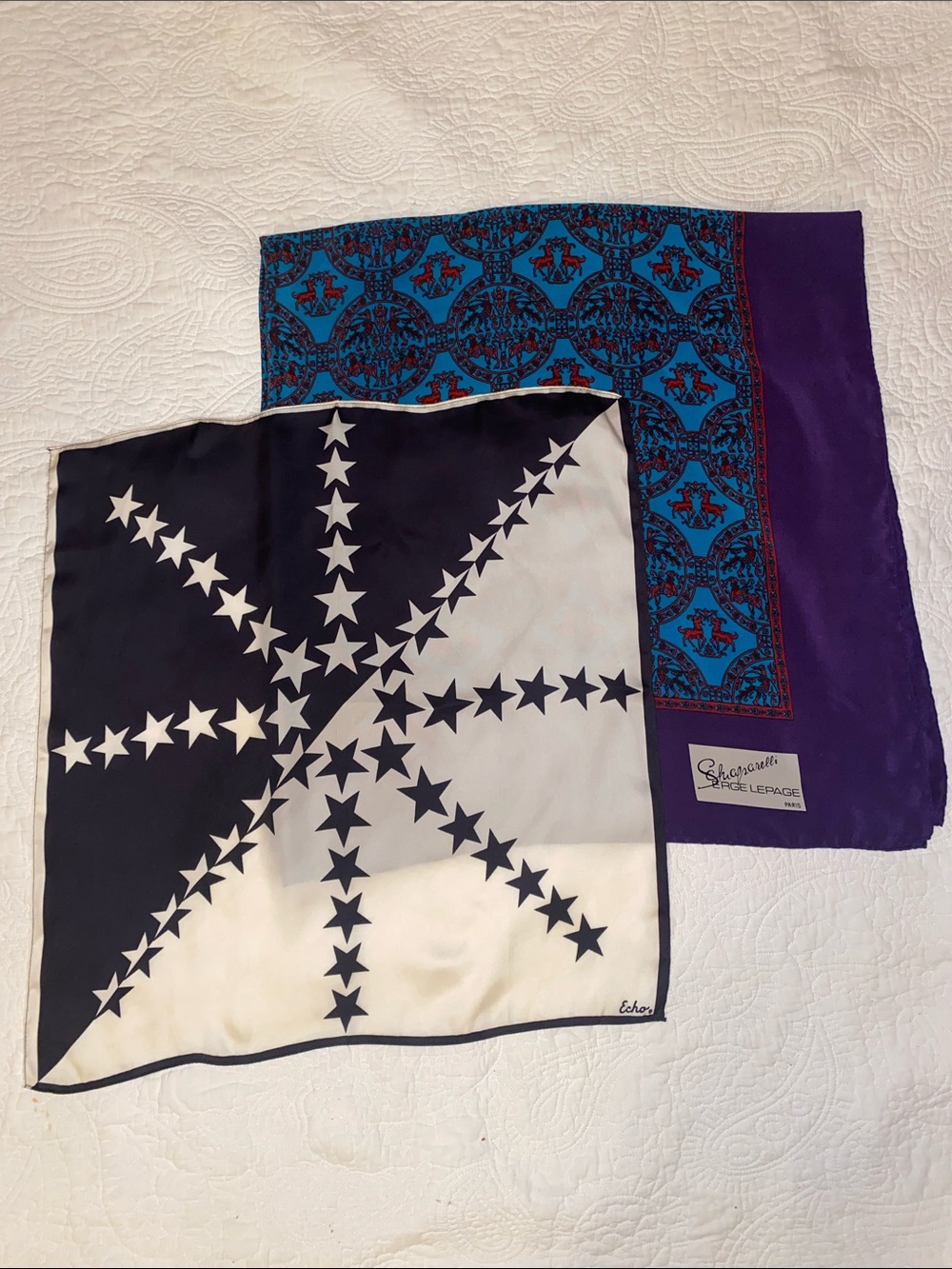 Schiaparelli Serge Lepage Paris  & Echo Silk Scarfs lot